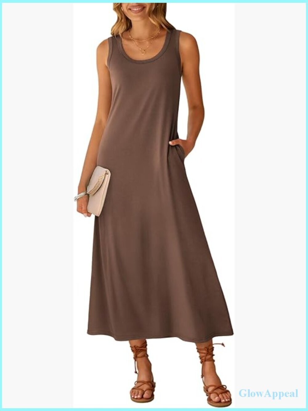 Scoop Neck Sleeveless Maxi Dress with Pockets, Summer Casual Sundress
